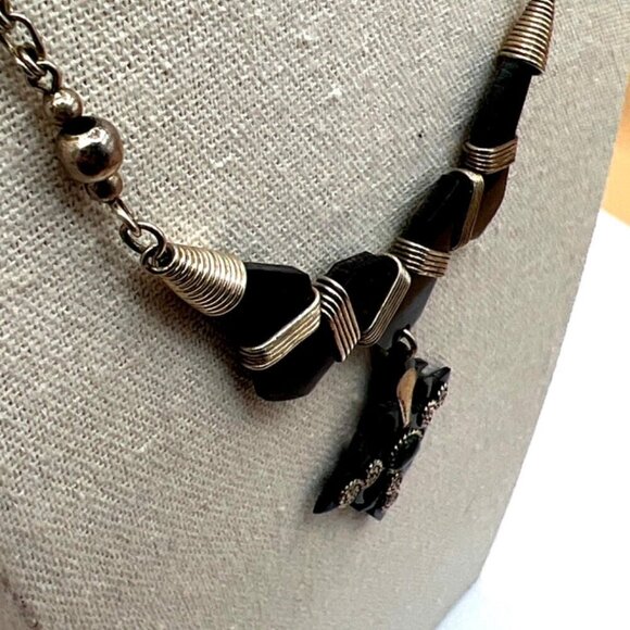 Handcrafted Ethnic Necklace With Black Stone & Acrylic Pendant.   B84 - Picture 5 of 8